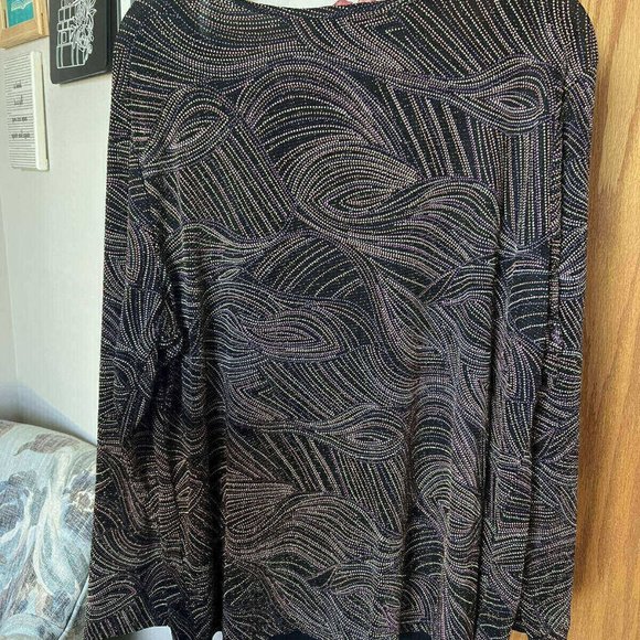 SUSAN GRAVER 1X brown beige copper METTALIC THREAD long sleeve BLOUSE NEW - Picture 4 of 4